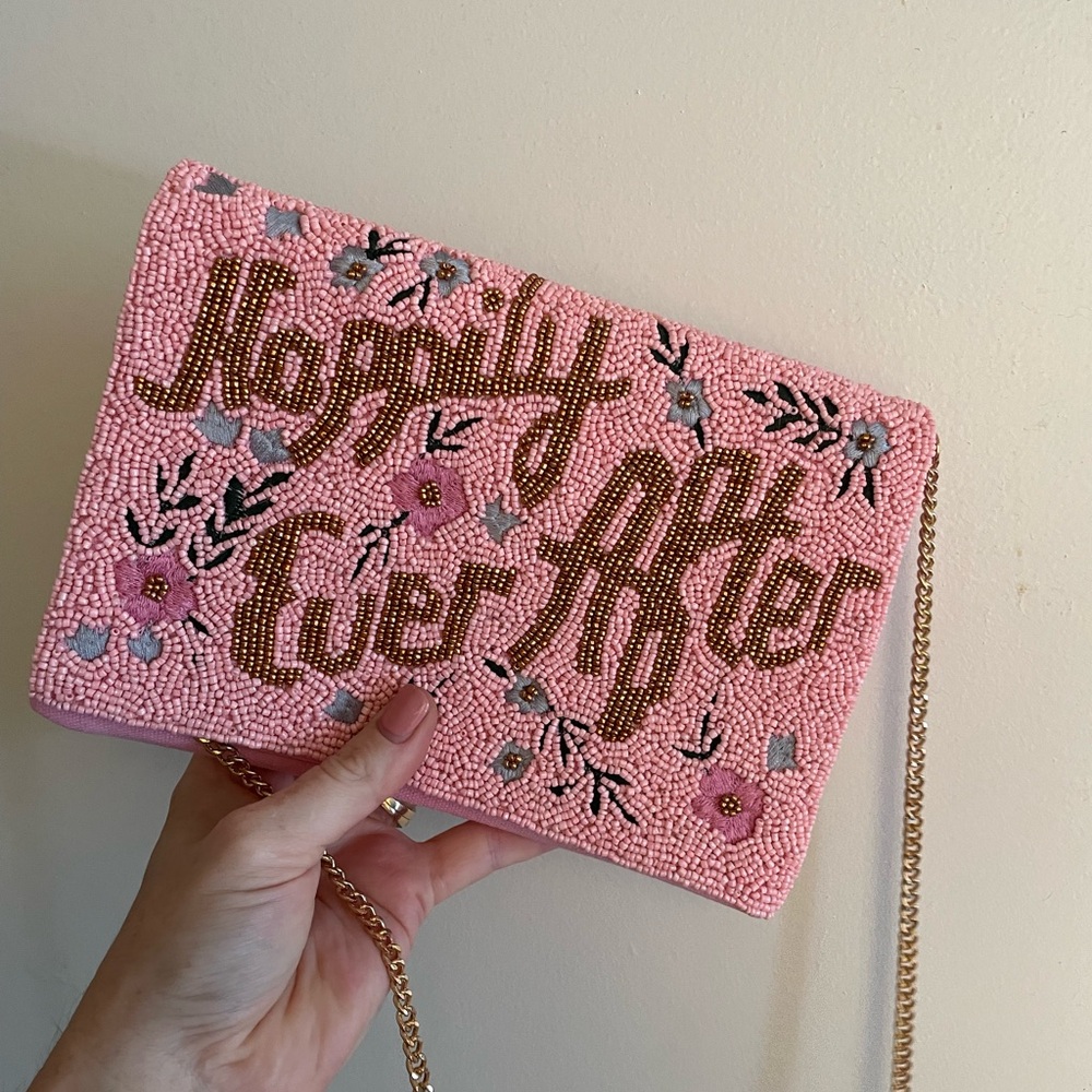 Pink Beaded Clutch with Chain Strap